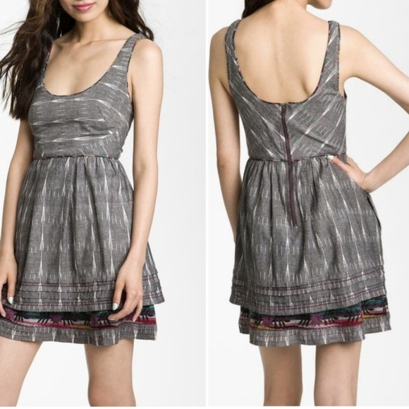 FREE PEOPLE NEW ROMANTICS Weather Vane IKat Embroidered Boho Cotton Dress Sz 2 - Picture 14 of 15